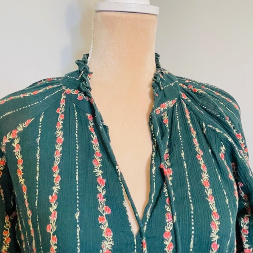 Roller Rabbit Hunter Green Floral Cotton Block Print Maxi Dress Mateaus Medium - Picture 5 of 11